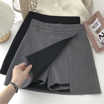 2025 Black Grey Irregular Skirt A-line Women High Waist Skirt Korean Fashion Zipper All Matched Shorts Skirts vintage for women 1