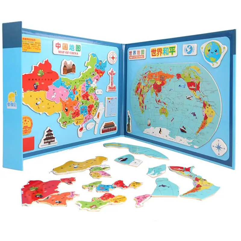 

China Map Puzzle Educational Puzzle Geography Game Magnetic Wooden Jigsaw Puzzle World And Chinese Map Puzzle Toy Christmas