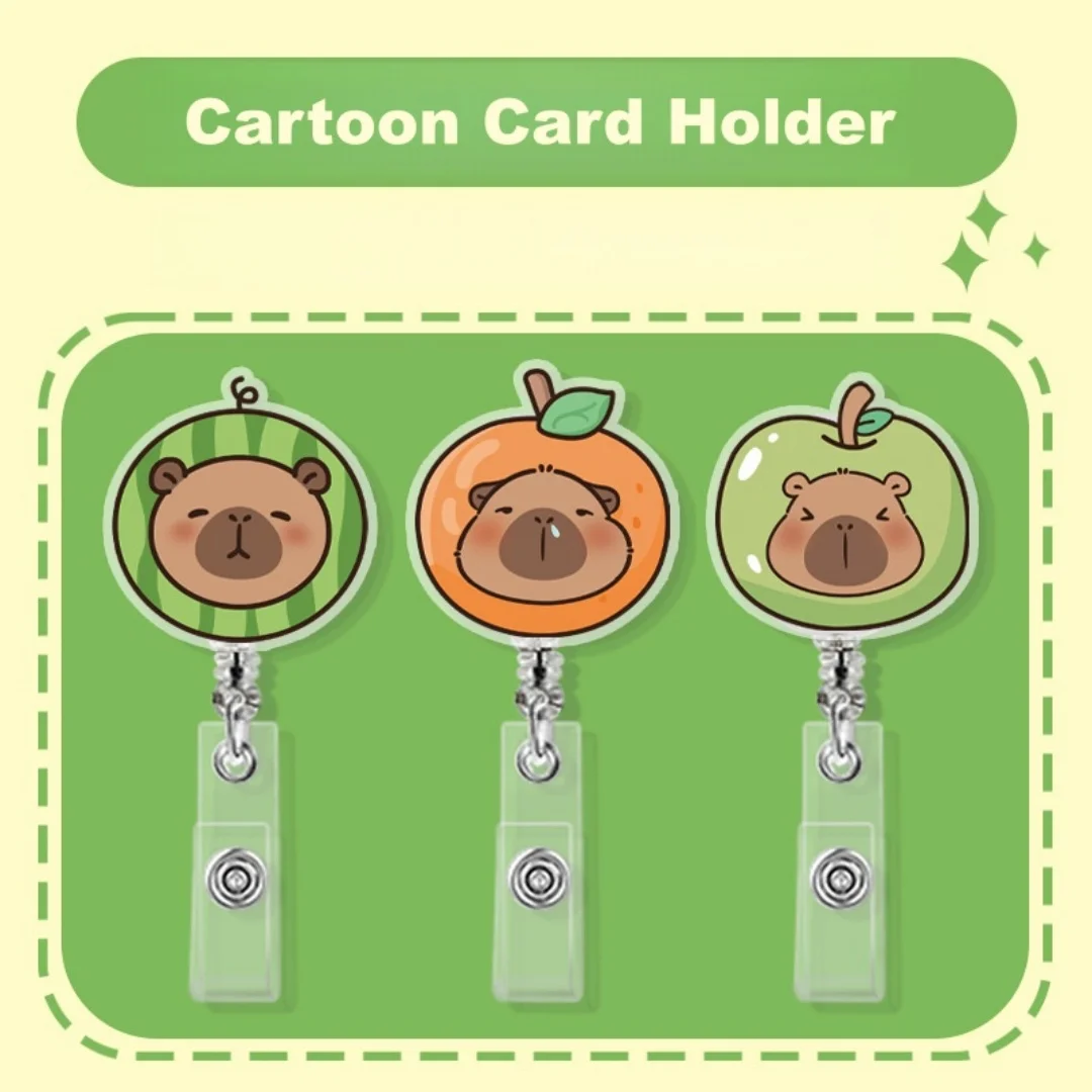 Capybara Acrylic Badge Holder Cartoon Animal Retractable Badge Reel Nurse Doctor Office Use Clip ID Card Holder Badge Reel