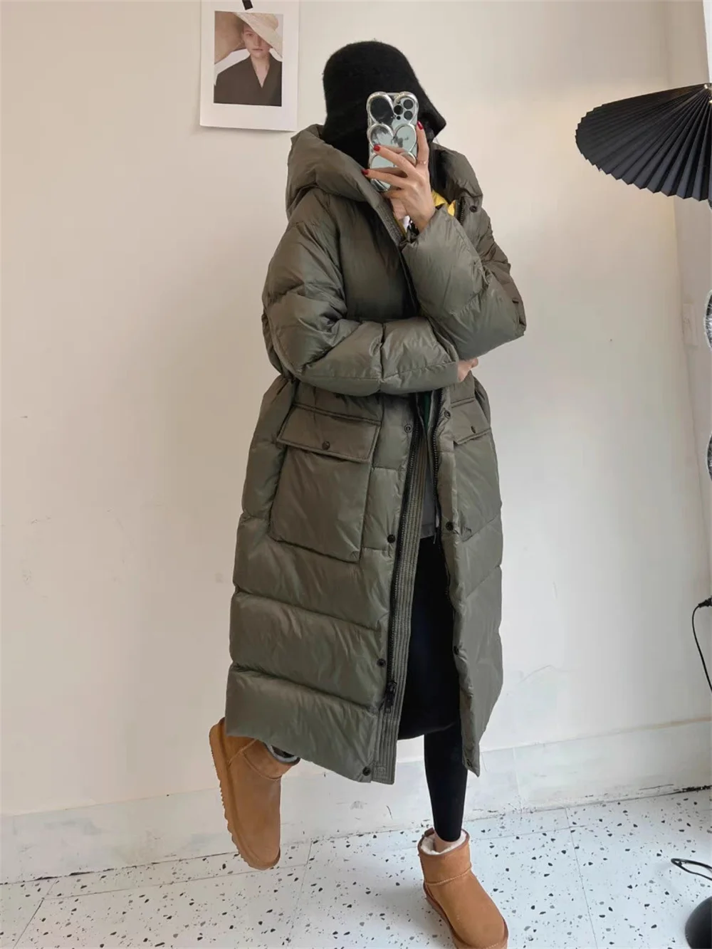 European Hooded Loose Knee Length Down Jacket for Women's Winter New Contrasting and Thickened White Duck Down Jacket 2023 simple and loose thickened white duck down jacket for women s winter new knee length warm jacket