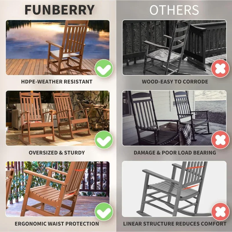 Patio Rocking Chairs Set of 4,Poly Lumber Rocker,All Weather Outdoor,High Back Porch ,Cracker Barrel