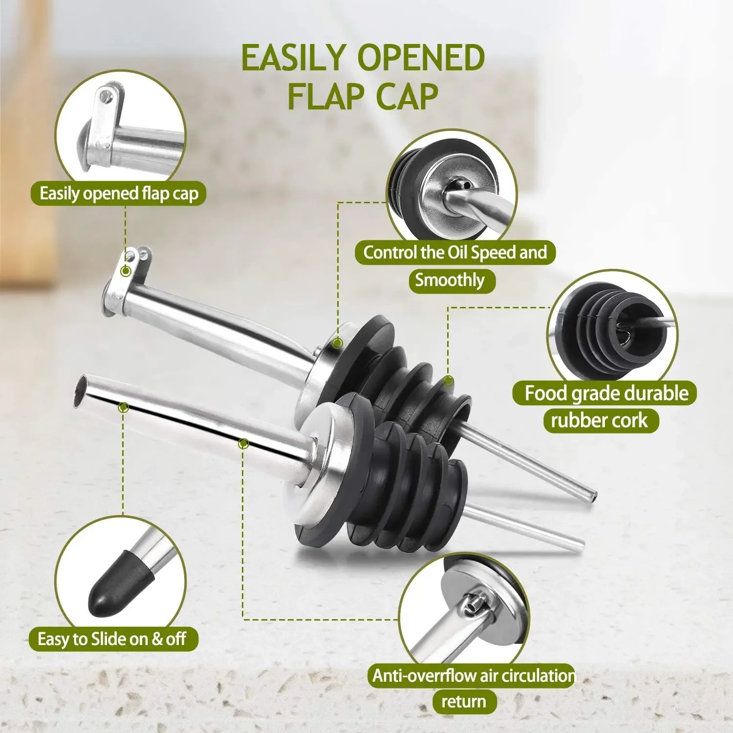 Olive Oil Dispenser Set 500ml Vinegar Cruet Carafe Decanter Measure Glass Cooking Container Oil Dispenser Bottle with Pourer