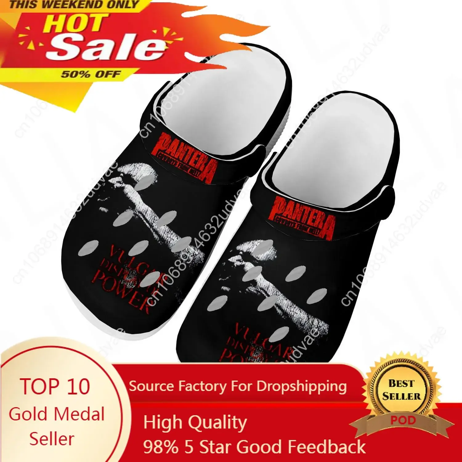 

Pantera Metal Band Pop Home Clogs Custom Water Shoes Mens Womens Teenager Shoe Garden Clog Breathable Beach Hole Slippers White