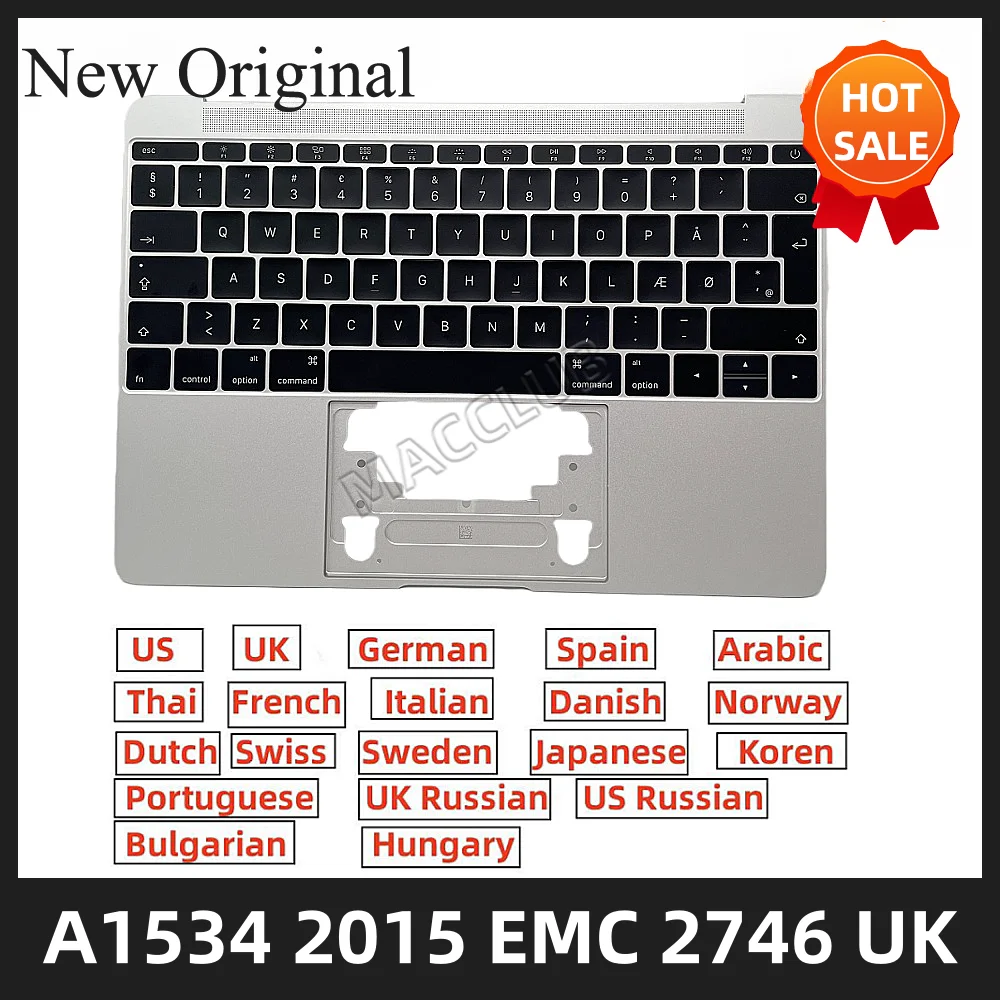 Nuovissima Tastiera A1534 Per Macbook Air 12 ''A1534 Early 2015 Emc 2746 Uk Top Case Con Tastiera Argento