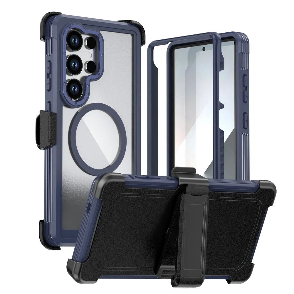 Military Grade Magnetic Case with Built-in Kickstand & Belt Clip Cover (3 in 1)