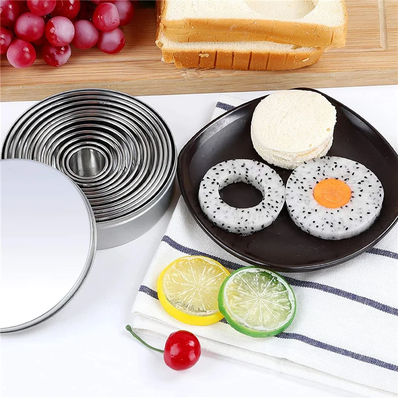 

11PCS Round Stainless Steel Biscuit Mold Dumpling Skin Cutting Mold DIY Biscuit Pastry Cake Baking Tools Kitchen Baking Gadget