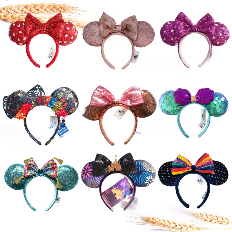 Disney Mickey Mouse Ear Headband Shanghai Disneyland Hair Bow Hairband Cosplay Party Headwear Girl Toy Birthday Gift