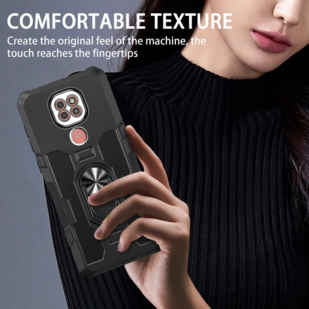 Magnetic Ring Stand Holder Shockproof Armor Phone Case with Silicone Bumper Back Cover