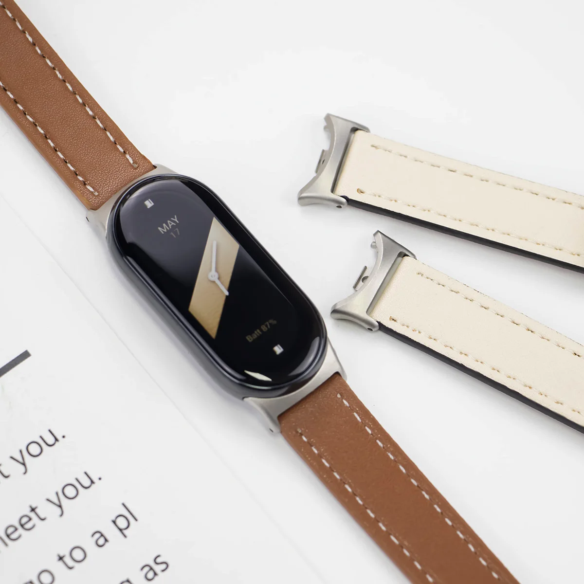 Premium Leather Wrist Strap for Mi Band 8 – Elegant Replacement Sports Bracelet