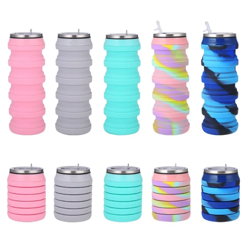 Collapsible Water Bottle Silicone Folding Cup Canned Foldable Leakproof Sports Water Bottle-480ML