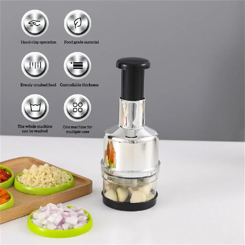 Küchenmaschine, Hand-Knoblauchpresse, Zerkleinerer aus Edelstahl, Obstschneider, Tomaten- und Kartoffelzerkleinerer, Mixer, für Zuhause und Outdoor_voghion.com