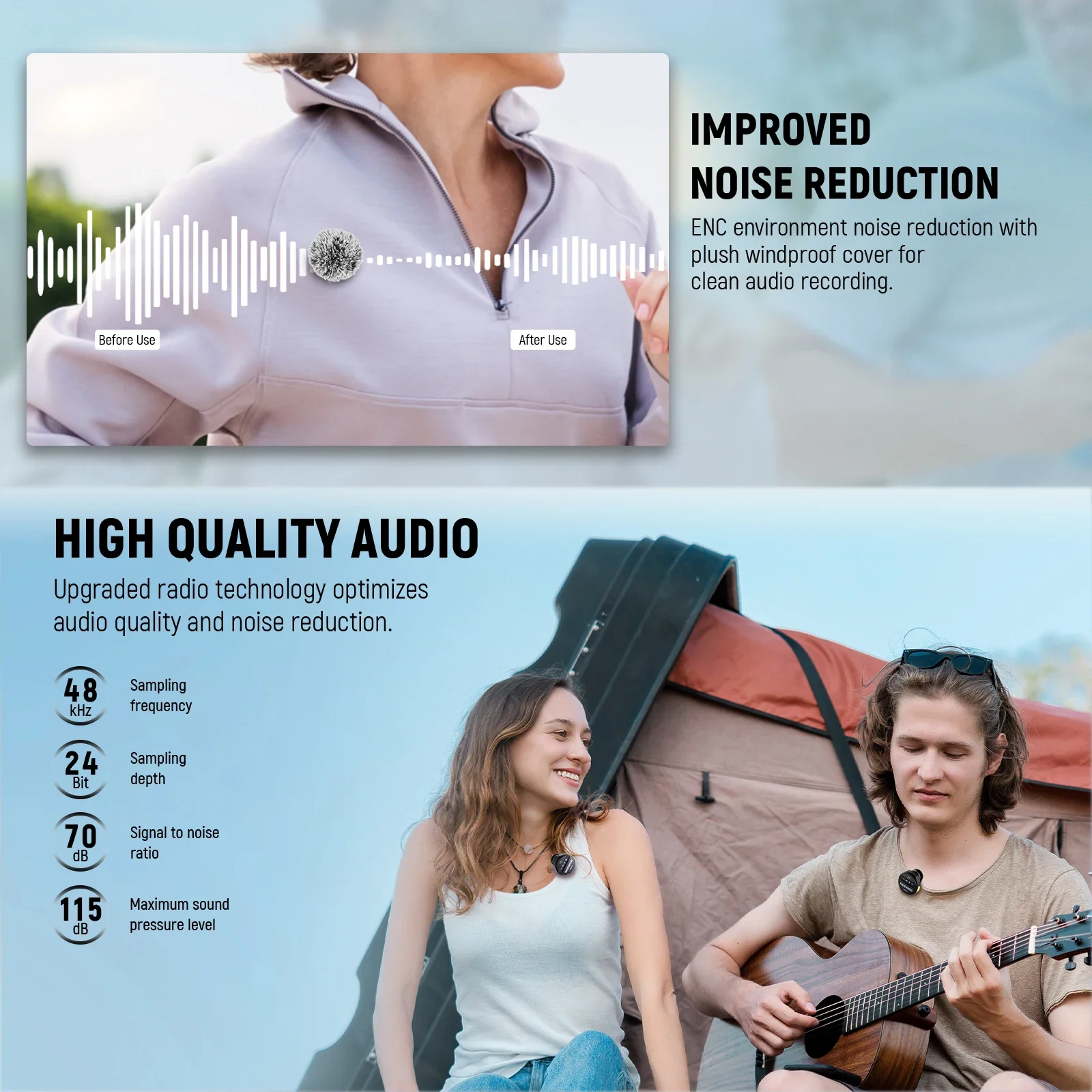 Wireless Lavalier Microphone with Charging Case for USB C For iPhone 15/Android