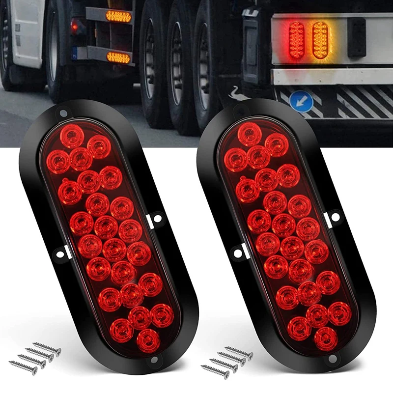 5 x 3 Red 24 LED Trailer Tail Light Grommet & Plugs Included Bright Colored Lens 4 Pack IP67 Waterproof RV Jeep Semi Truck Taillight DOT Approved Rectangular Truck Stop Brake Turn Lights 