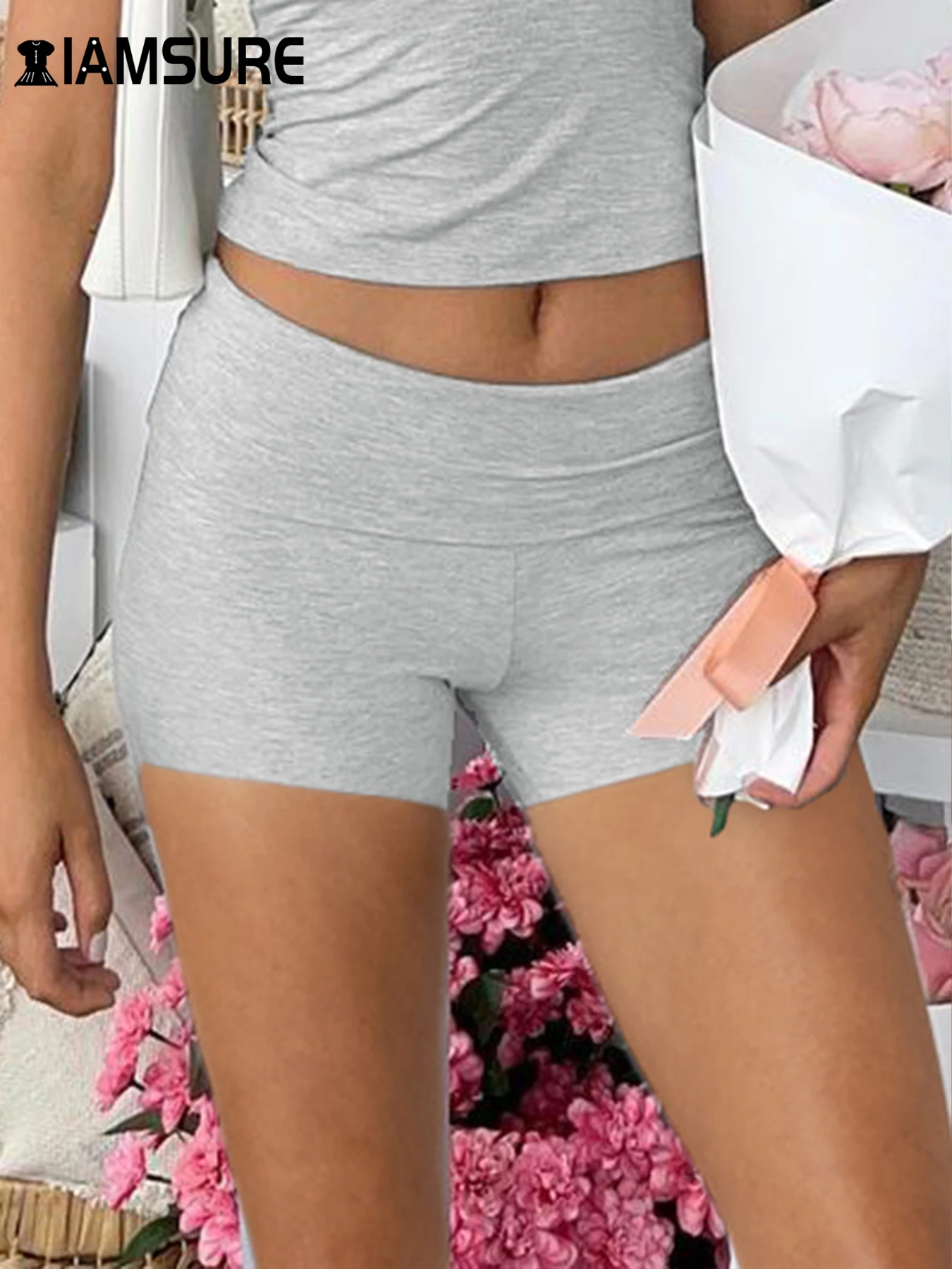 IAMSURE Casual Basic Printed Shorts Sporty Activewear Sexy Slim Mid-Waisted Shorts Women 2024 Aummer Streetwear Fashion Ladies
