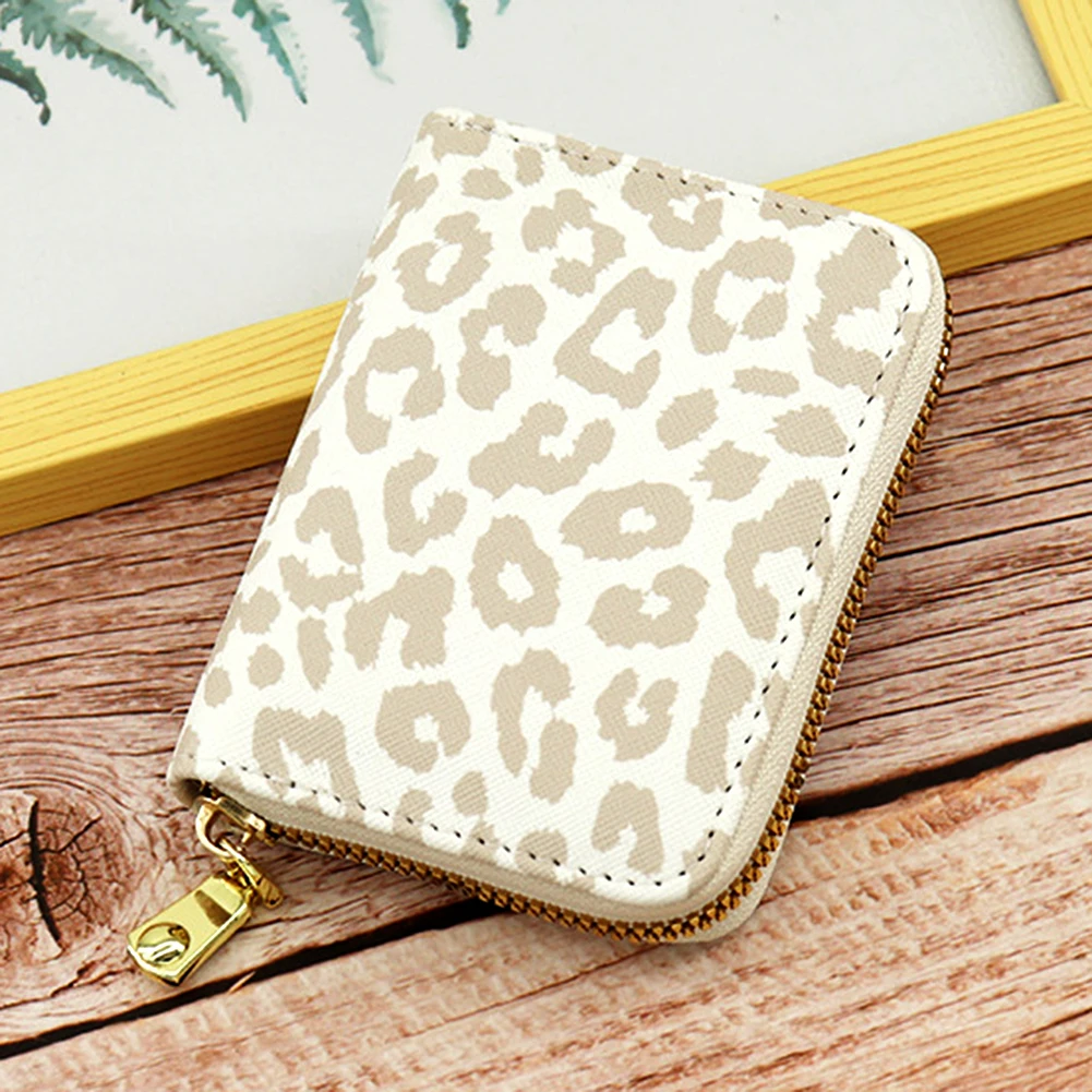 White Leopards Print Zipper Card Bag Wear-Resistant Ultra-thin Card Sleeve Business Wallet for Credit Storaging 지갑