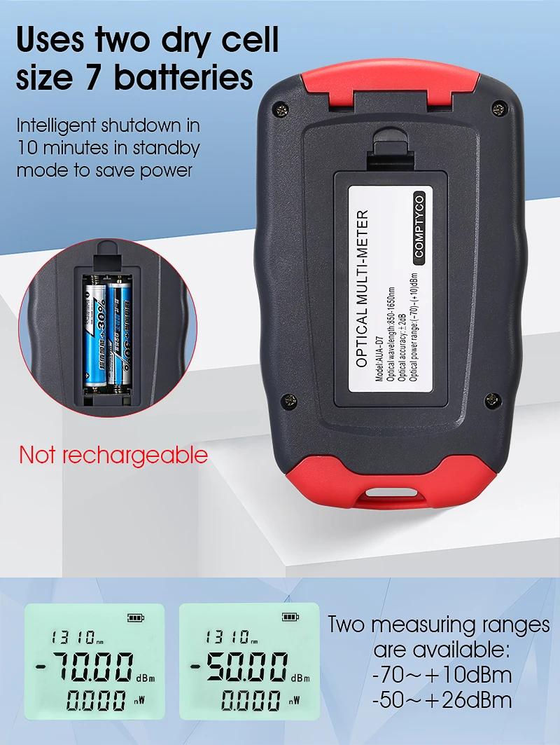 AUA-D7/D5/DC7/DC5 Handheld Mini Optical Power Meter OPM Optical fiber tester wit
