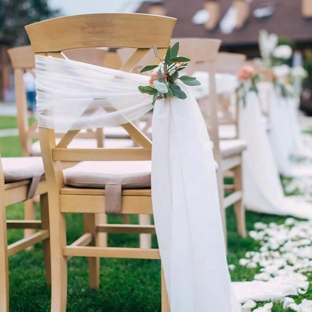 6Pcs 100x160cm White Chiffon Wedding Chair Back Veil Chair Sashes Wedding Chair Covers Ribbon Wedding Party Aisle Chair Decor
