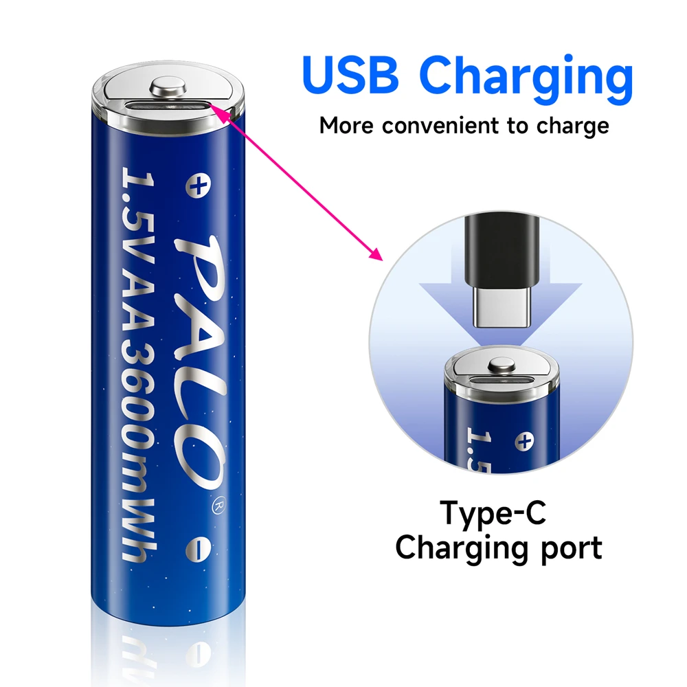 Aaa Usb Bateria de Lítio Recarregável 1.5v 3600mwh Baterias para Controle Remoto Mouse Brinquedo Cabo tipo c aa e - Image 5