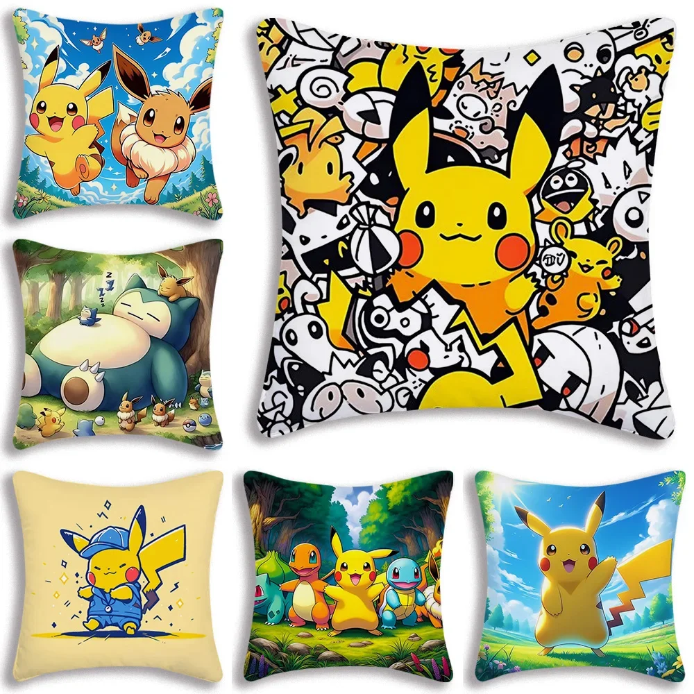 Pokemon Anime Cushion Cover 45x45cm Pikachu Decor Sofa Pillow Cover Charmander Psyduck Anime Figure Cartoon Pillowcase