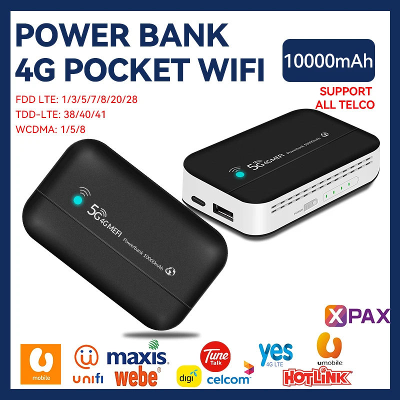 Banco Portátil do Poder do Hotspot Router Móvel 4g Lte Usb do Tipo-c Wi-fi 10000mah Pw100