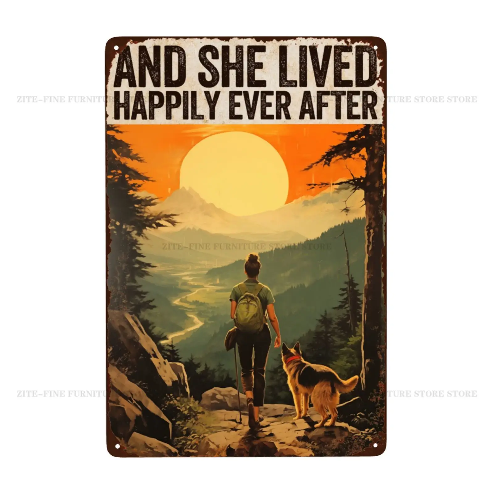 

Жестяной знак девушка и собака Кемпинг/Кемпинг правила Настенный декор, Ретро Винтаж кухня спальня кафе гостиная стена вывеска для декора, 8*12