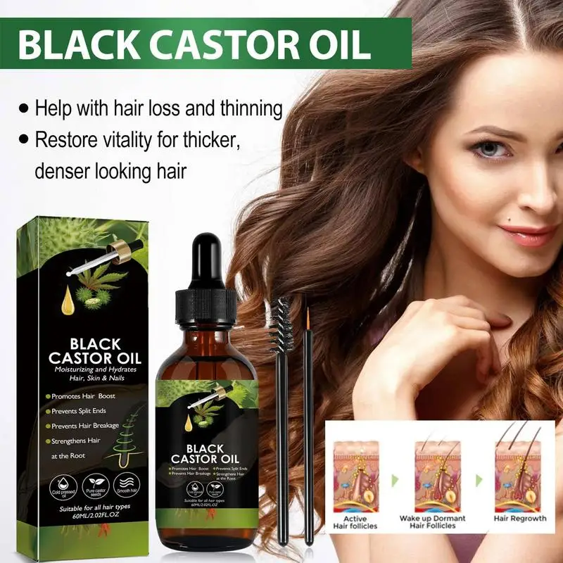 

60ml Organic Black Castor Oil Black Seed Castor Hair Growth Serum Oil Hair Eye Lashes Eyebrows Moisturizing regrowth Massage Oil