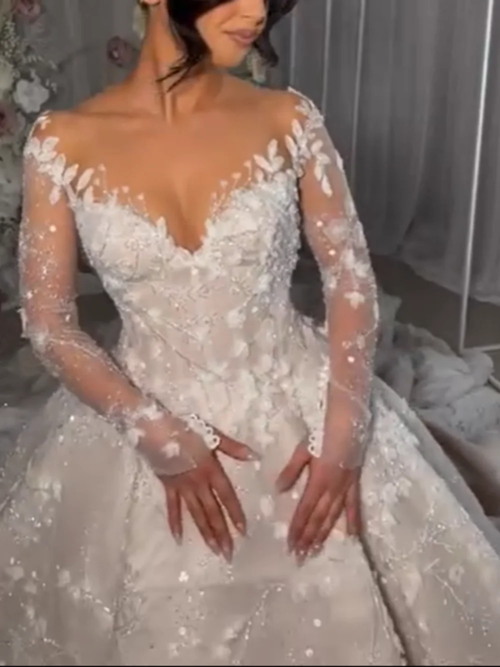 Glänzendes Ballkleid Brautkleid romantische Applikationen O-Ausschnitt Brautkleid elegante bodenlange Brautkleider vestidos de novia