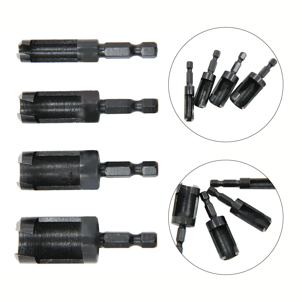 

4Pcs 6mm-16mm Hex Shank Wood Plug Hole Cutter Drill Bit Plug Cutter Bored Hole Wood Tenon DIY Cutting Power Tool