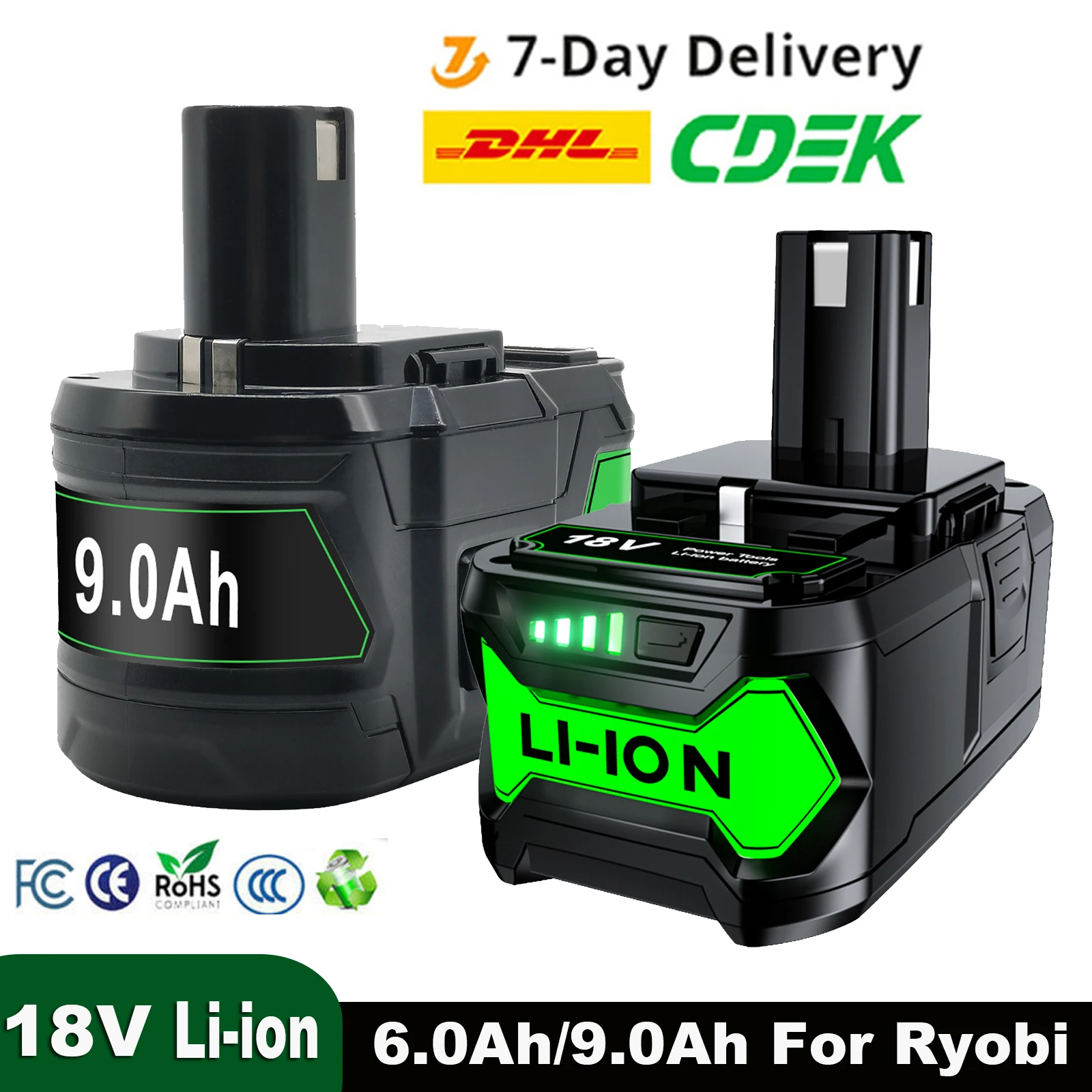 2 X Dosctt Batterie de Rechange pour Ryobi RB18L50 18V 5.0Ah Batterie de Rechange RB18L50