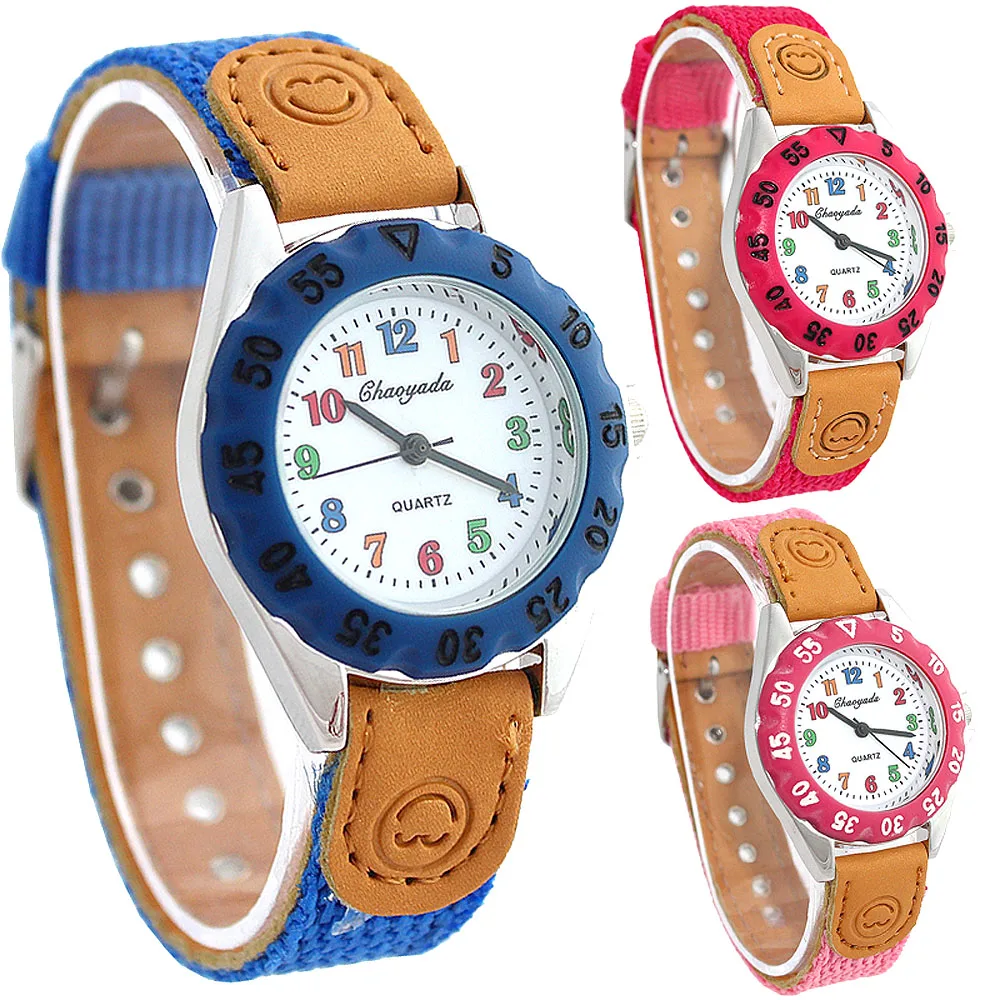 Chaoyada Children Boys Girls 24hours Canvas Quartz Wristwatches Kids Students Military Waterproof Watches 2