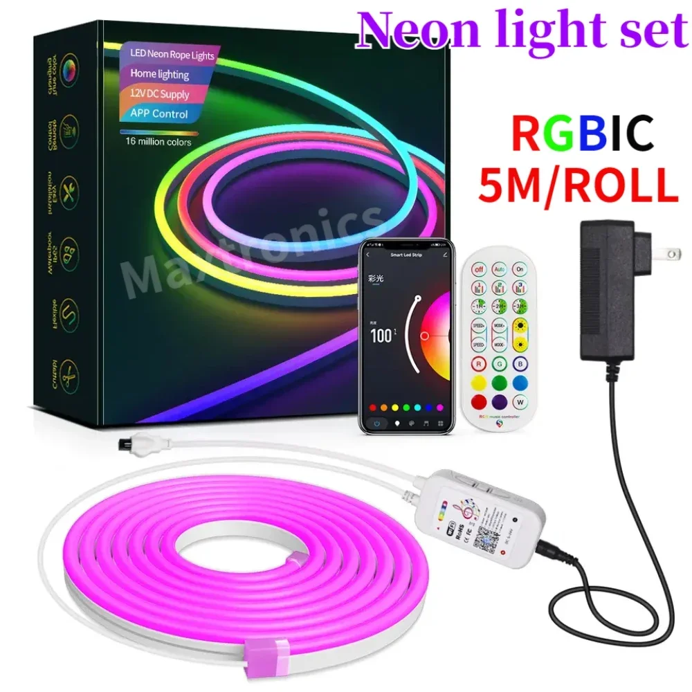 

12V 5M RGBIC Tuya WIFI LED Neon Light Kits Led Strips Voice APP Control Music Sync for TV Backlight Bedroom Christmas Decor