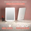 LED Foldable Travel Makeup Mirror 3 Colors Light Modes USB Rechargeable Touch Screen Portable Tabletop Cosmetic Mirror Handheld 2