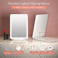 LED Foldable Travel Makeup Mirror 3 Colors Light Modes USB Rechargeable Touch Screen Portable Tabletop Cosmetic Mirror Handheld 2