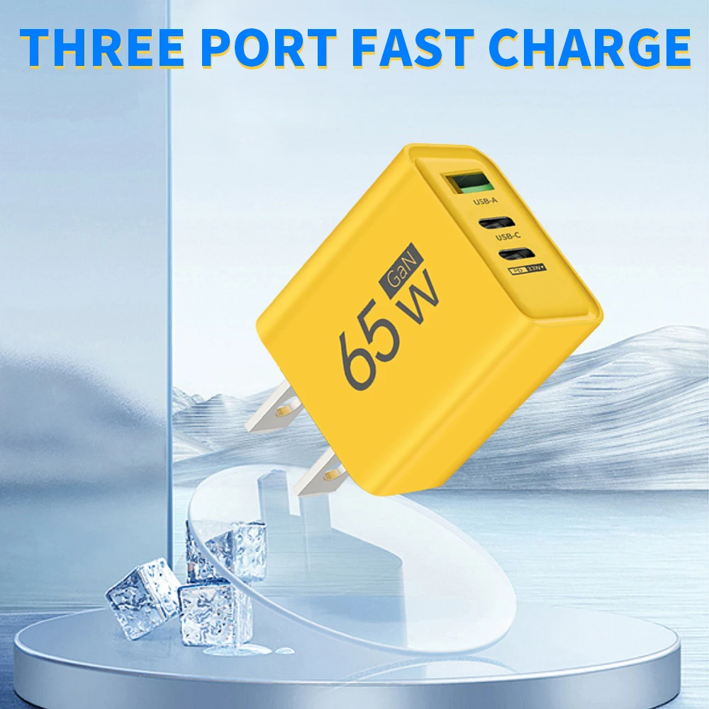 GaN PD USB Fast Charging 65W QC 3.0 3 Ports Type C EU/US Plug for iPhone Xiaomi Samsung Huawei