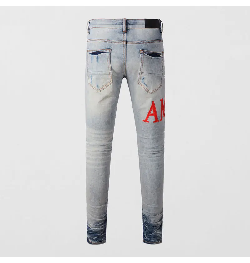 Description Picture 4 of itemTreetwear Fashion Men's High Quality Jeans Vintage Blue Elastic Tight Split Jeans Men's Punch Designer Hip Hop Brand Pants Hombr