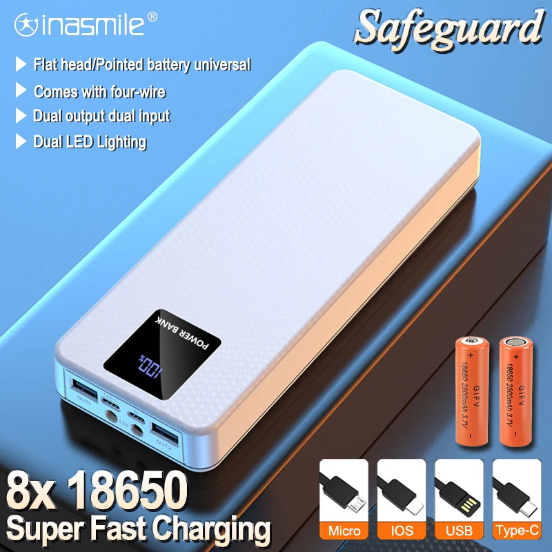 빠른 충전 18650 보조베터리 케이스 4 케이블 배터리 스토리지 홀더 상자 휴대 전화 QC 3.0 PD DIY 배터리