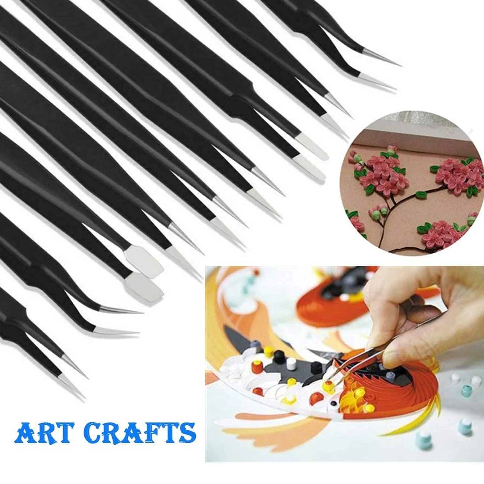 

ESD Tweezers Tools Kit 12PCS Anti-static Non-magnetic Stainless Steel Multi-standard With Storage Bag Straight Hook Tweezers
