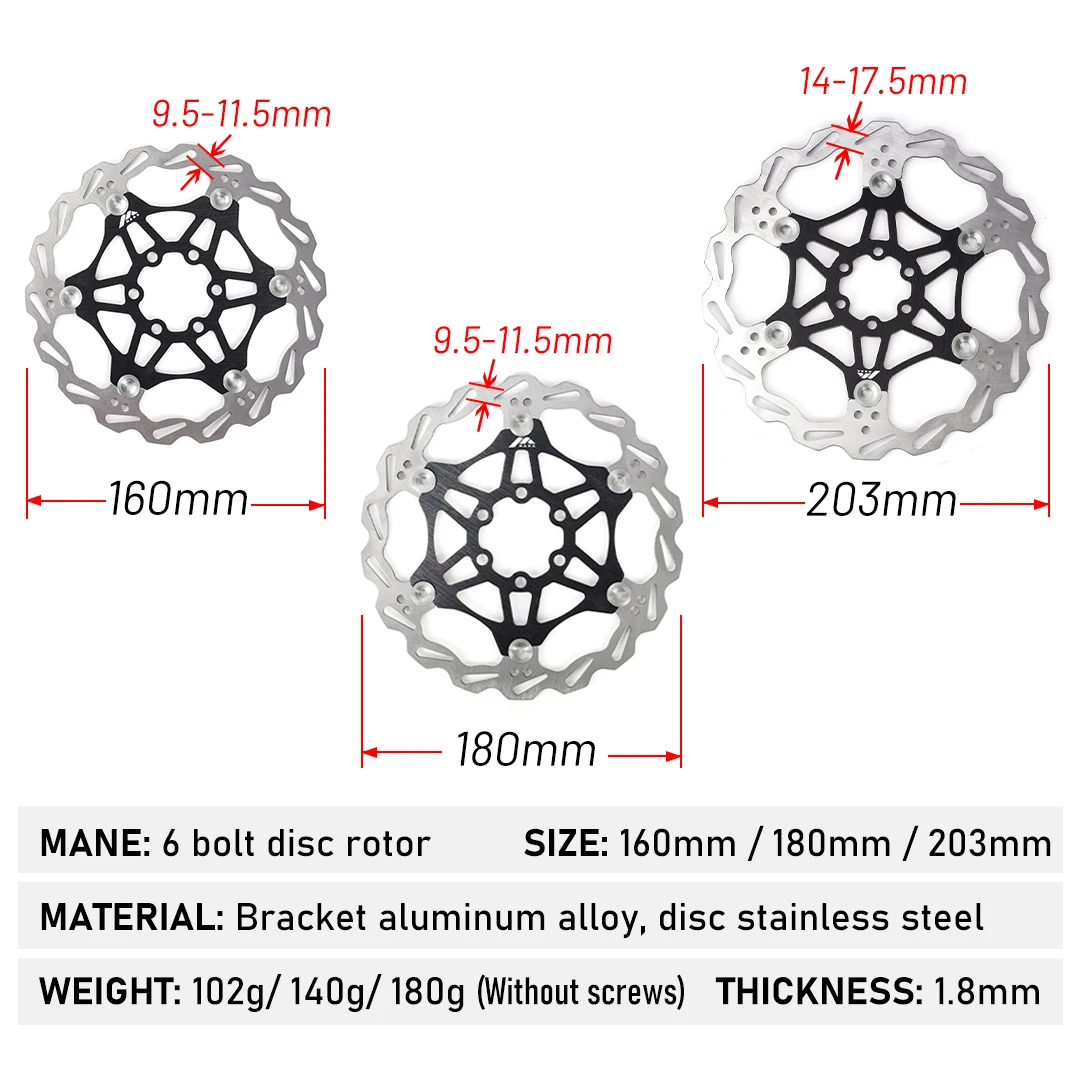 MANA 6 Bolt  Bicycle Float Disc Brake 160/180/203MM Steel Brake Edge for Heat Dissipation + Aluminum Alloy Inner Frame MTB Parts