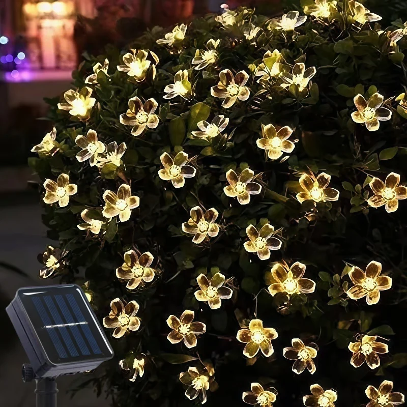 Guirlande lumineuse LED en fleurs de cerisier, guirlande lumineuse d'extérieur à énergie solaire, pour jardin de fleurs, décoration de pelouse de noël et d'halloween