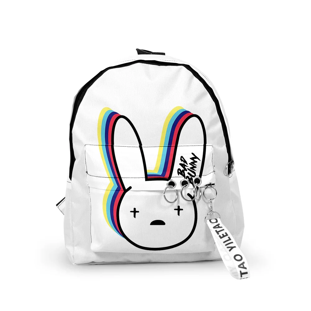 Hip Hop Youthful Bad bunny Notebook School Bags Notebook Backpacks 3D Print Oxford Waterproof Key Chain Small Travel Bags 2