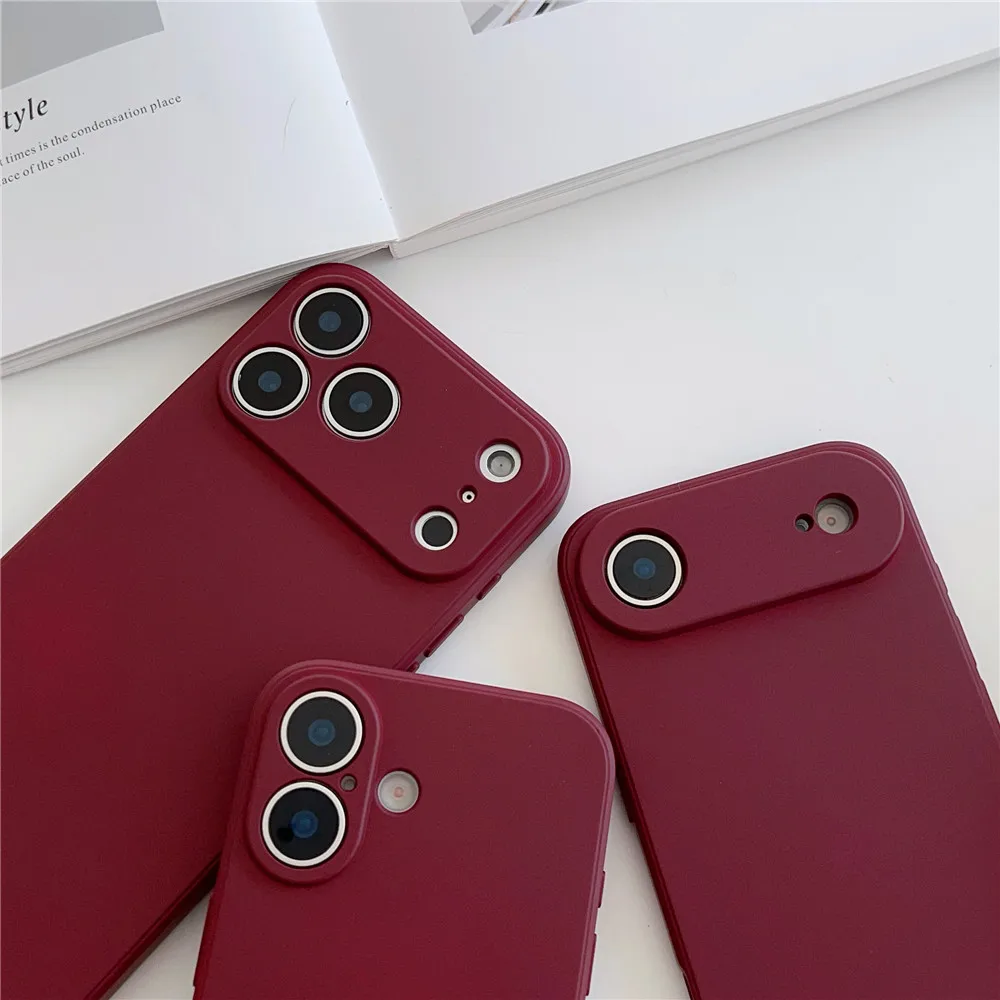 Wine Red Liquid Silicone Soft Shockproof Phone Case - Solid Color Cover