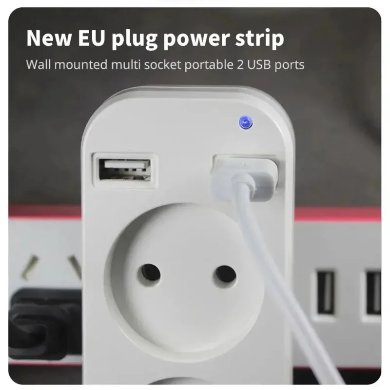 EU Plug Power Strip Adapter Wall Double AC Socket Portable 2 USB Port 1200W 250V For Smartphones Tablets