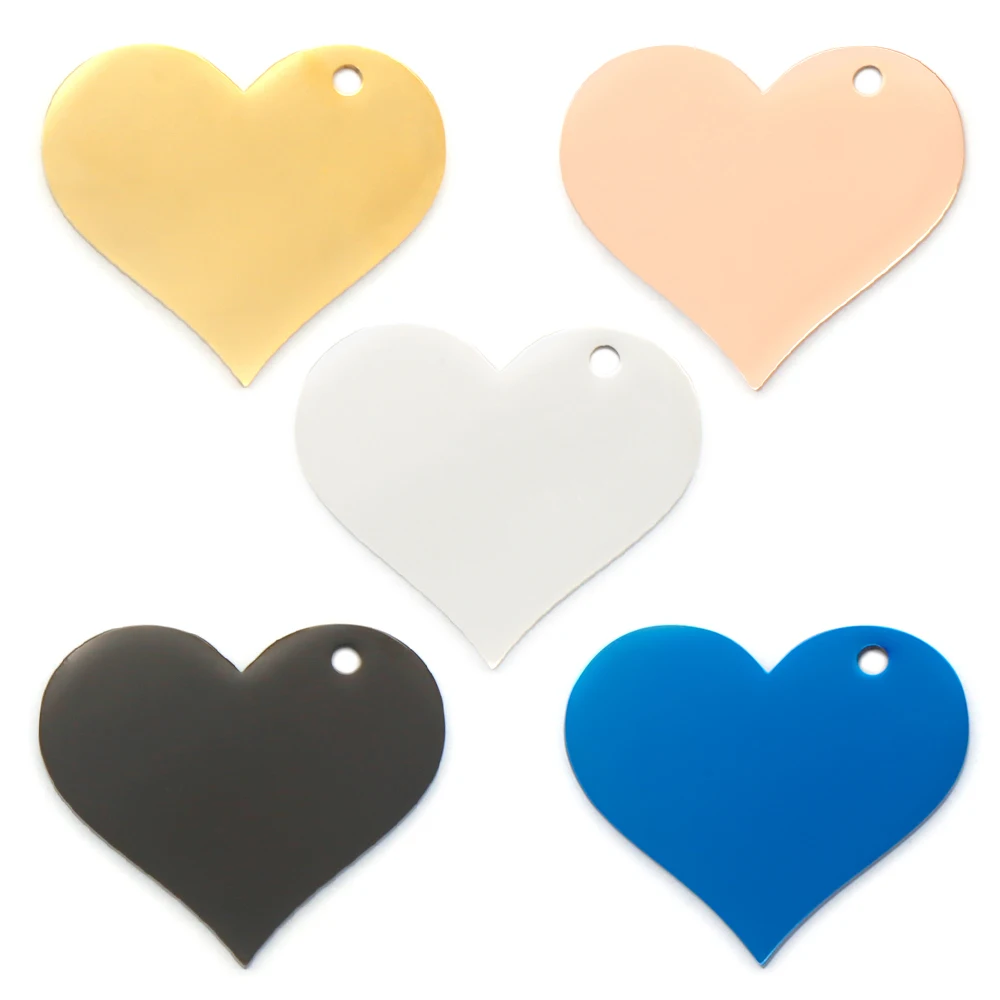 

20PCS Stainless Steel Fashion Oblique Hole Love Heart Shaped Pet Dog Tag Metal Specular Necklace Key Chain Accessories