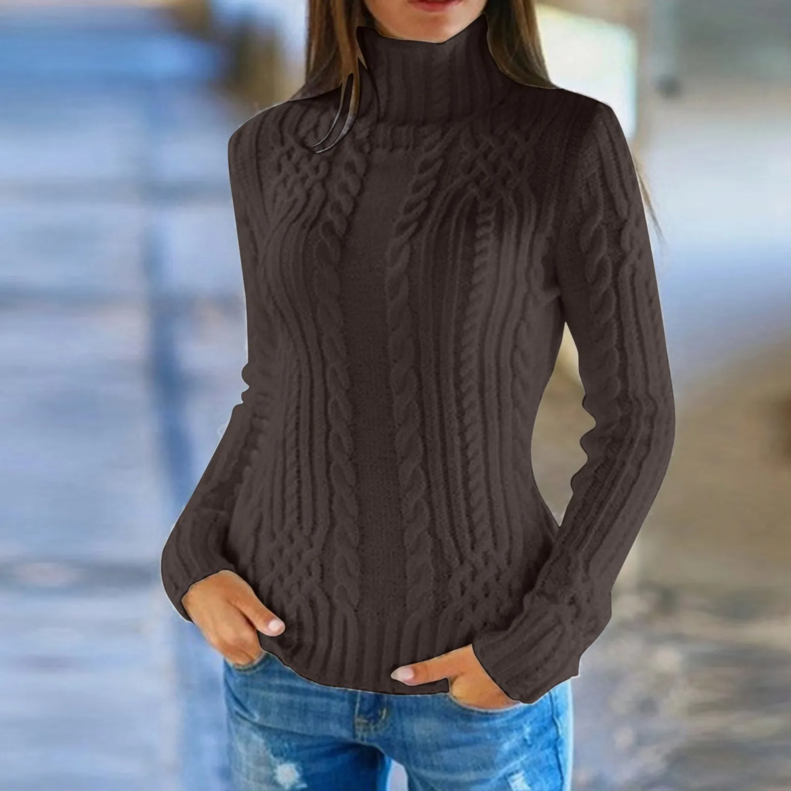 thumbnail image 1 of Suéter de cachemira para mujer, suéteres de punto, suéteres de lana de cuello alto, tops de manga larga, jersey de otoño e invierno, ropa para mujer, jersey holgado, 1 of 5