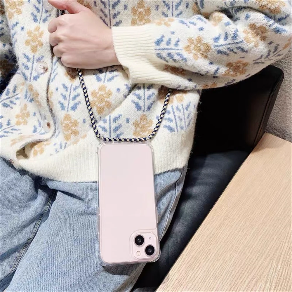 Transparent Crossbody Phone Case with Necklace Cord and Soft Cover