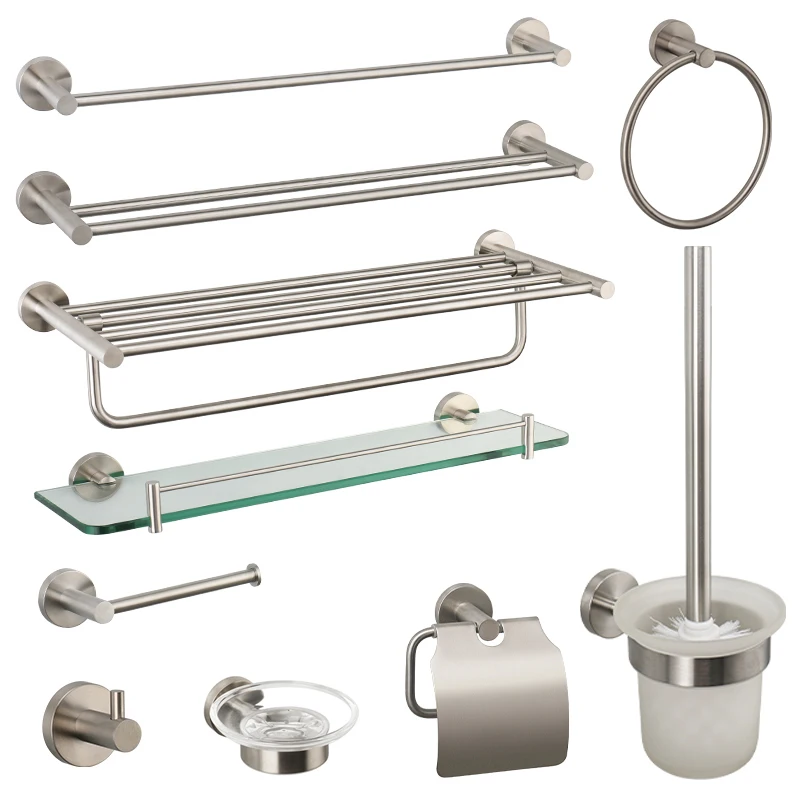 Brushed Nickel Bathroom Hardware 304 Stainless Steel Towel Rack Toilet Paper Holder Soap Holder Towel Bar Toilet Accessories bathroom hardware set bathroom hardware accessories