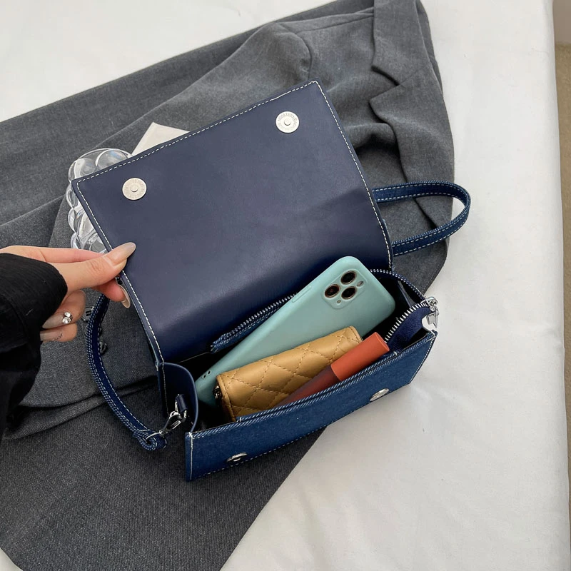Women's fashionable small handbag, denim single shoulder bag, casual crossbody bag, zippered women's bag with lid, women's bag