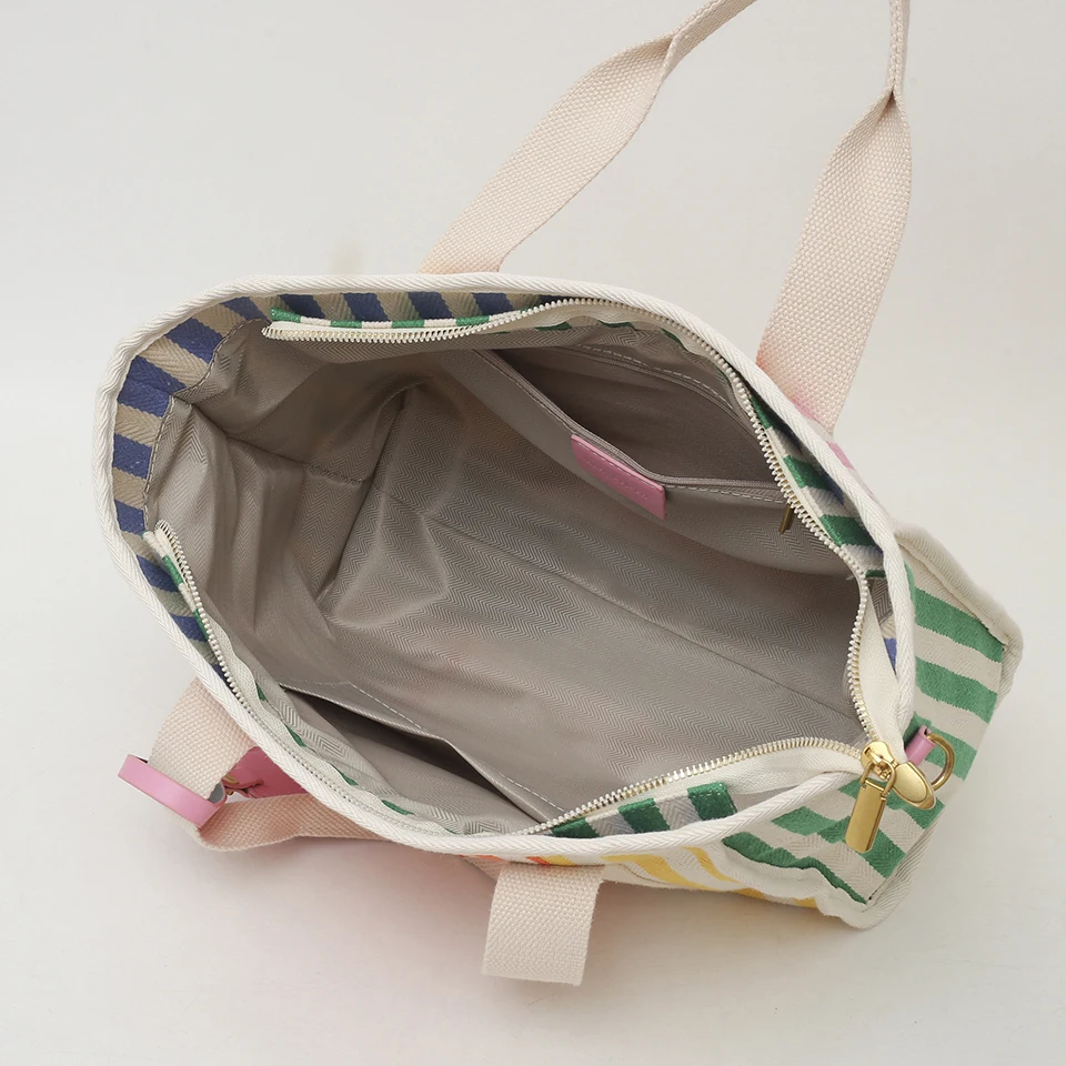 2024 New Women's Handbag Large Capacity Brand Designer Stripe stitching Tote Bag  Fashion Trend Shoulder Bag Canvas Beach Bag