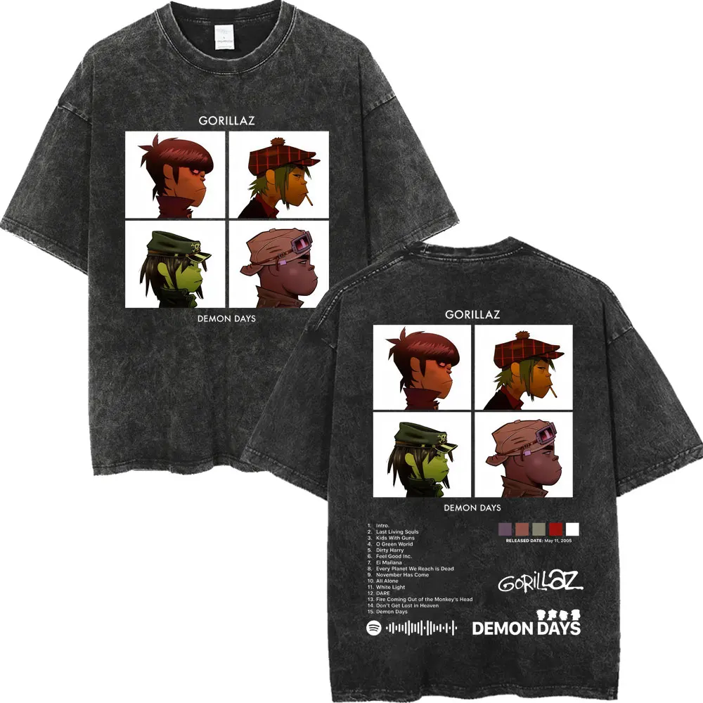 Gorillaz The Mountain Tour 캐주얼 패션 그래픽 탑 여성용 티셔츠 유니섹스 티셔츠 남성용 코튼 반팔 워시 티셔츠