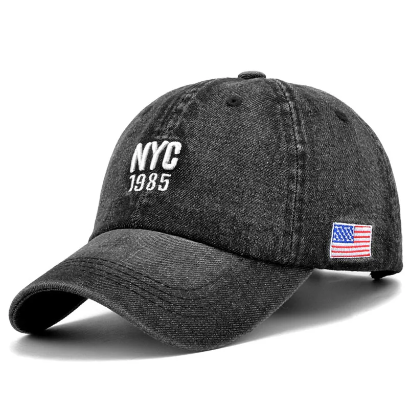 NYC 1985 Embroidery Denim Snapback Baseball Caps Adjustable Outdoor Casual Adult Wash Sports Golf Sun Hats